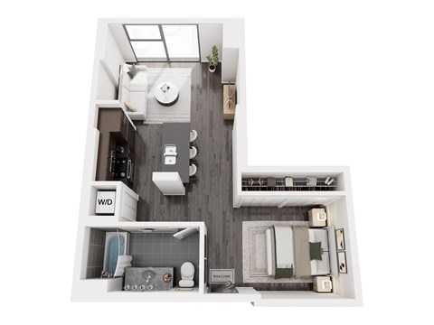 Floor plan for studio, 1 bath, 594 sqft
